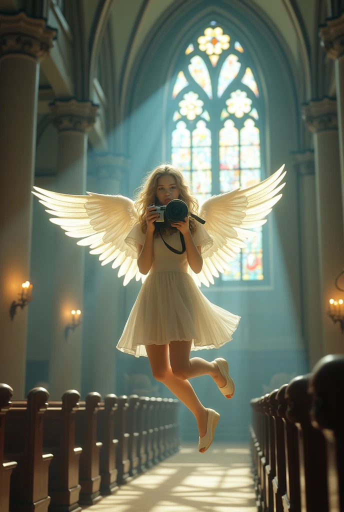 experiment 624 (angel) taking photos in a church