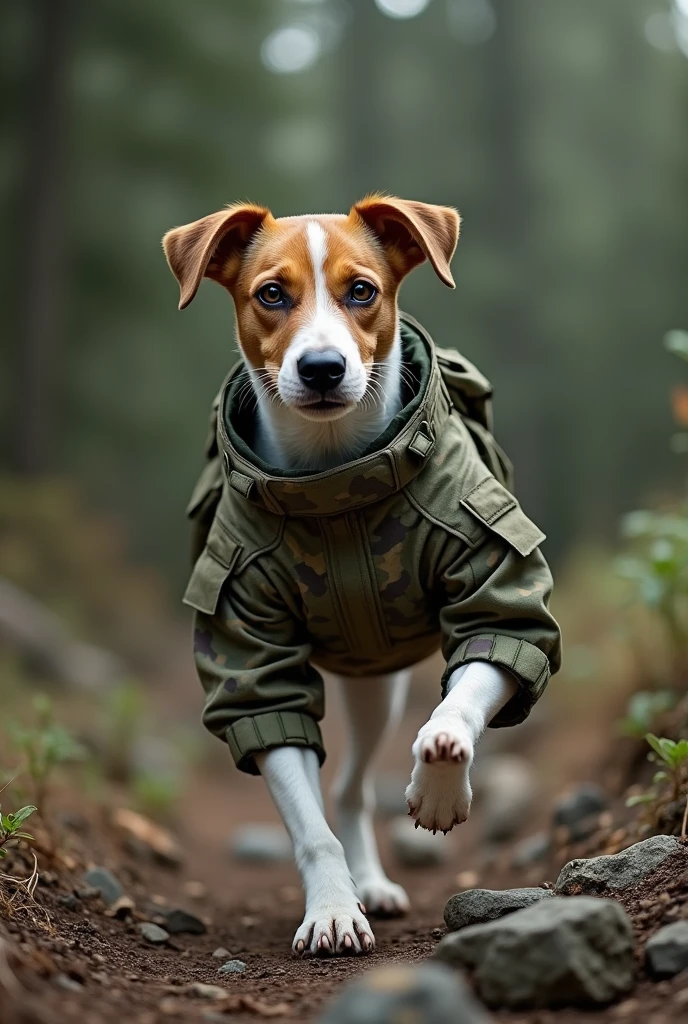 Jack Russell dog in Russian emr camouflage uniform 