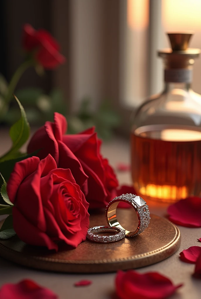 alcohol,ขวดalcohol,Diamond Ring,red rose,By the window