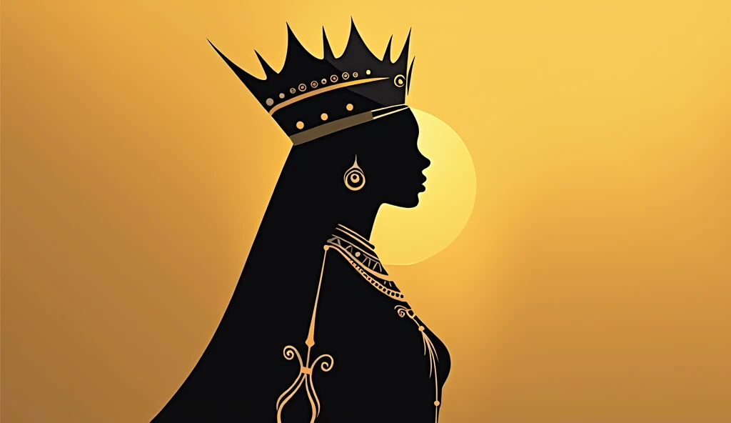 A minimalist and striking thumbnail focused on the figure of the Queen of Sheba. The central image is the elegant profile of the queen, with a stylized golden crown and fine details in her attire. The background is a soft gradient of gold and brown tones, referring to the richness and mystery of the desert. The silhouette of the queen is in black with gold details in the crown and adornments, standing out against the background. No text or other distracting elements, leaving the figure of the queen as the focal point, conveying power and mystery in a direct and sophisticated way.