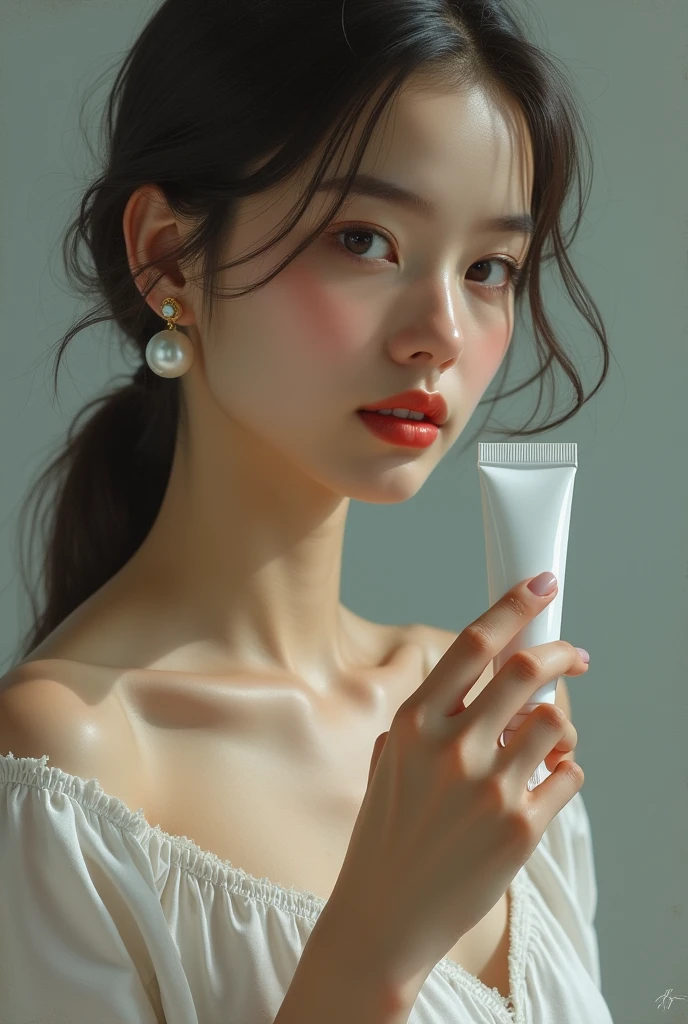 the girl with the pearl earring with a toothpaste