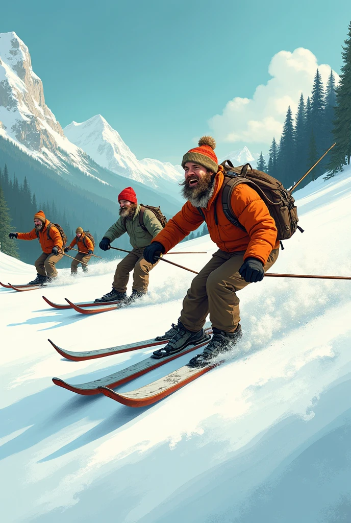Fishermen skiing