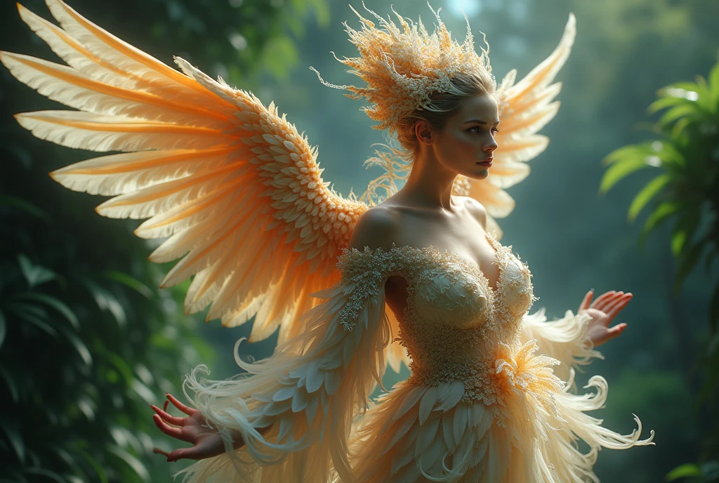 A beautiful woman dressed as a bird