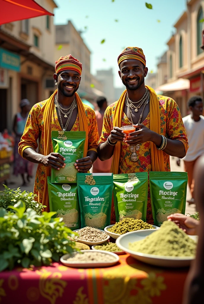 Men advertising Tesfalem moringa & moringa poweder 