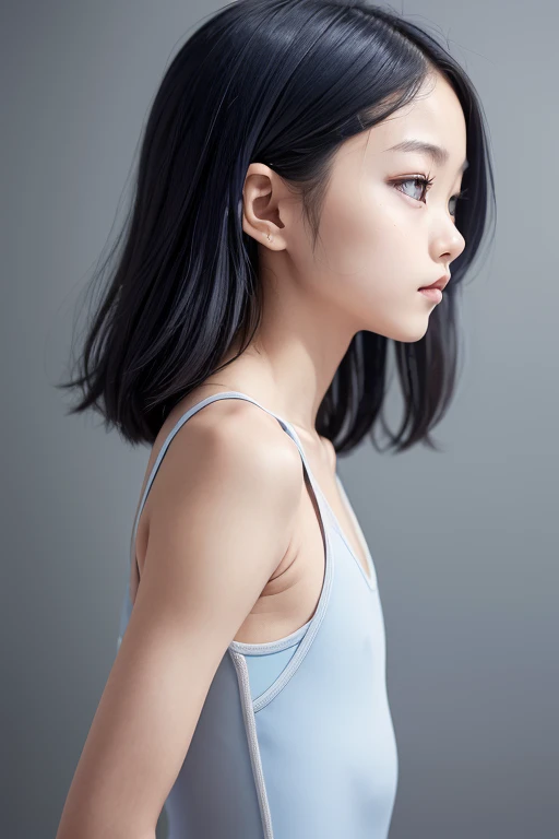 (((sfw:1.5))),((from side:1.5)),((look at viewer)),((upperbody:1.5)) a photo of a korean Asian teenager,((beautiful cute idol girl:1.5)), plutinum silver hair,10yo,narrow eyes:1.5,slim face,slim neck,((thinbody)),((rasping):1.5),((frat chest:1.5)),((clavicle)),((Narrow eyes:1.5))、(Thin arms)、(Thin neck)、(Thin lips)、littleSmile、slimarms,(Navyblue onepiece schoolswimsuit:1.5),smallteenface,NOmake,No makeup、