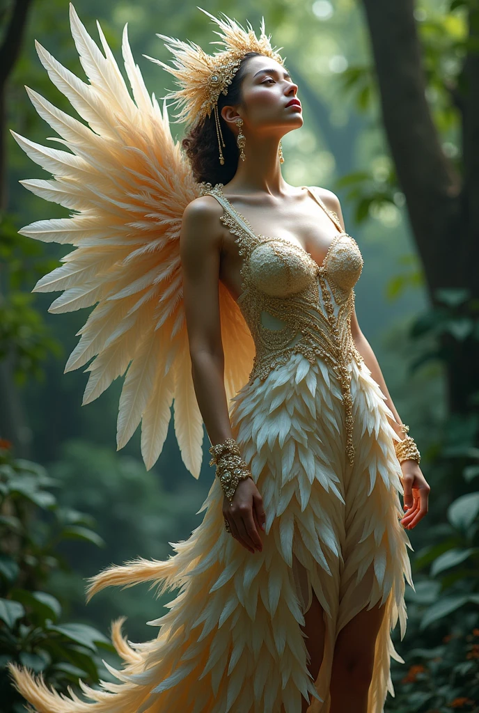A beautiful woman dressed as a bird