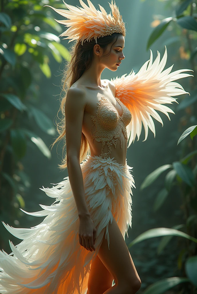 A beautiful woman dressed as a bird