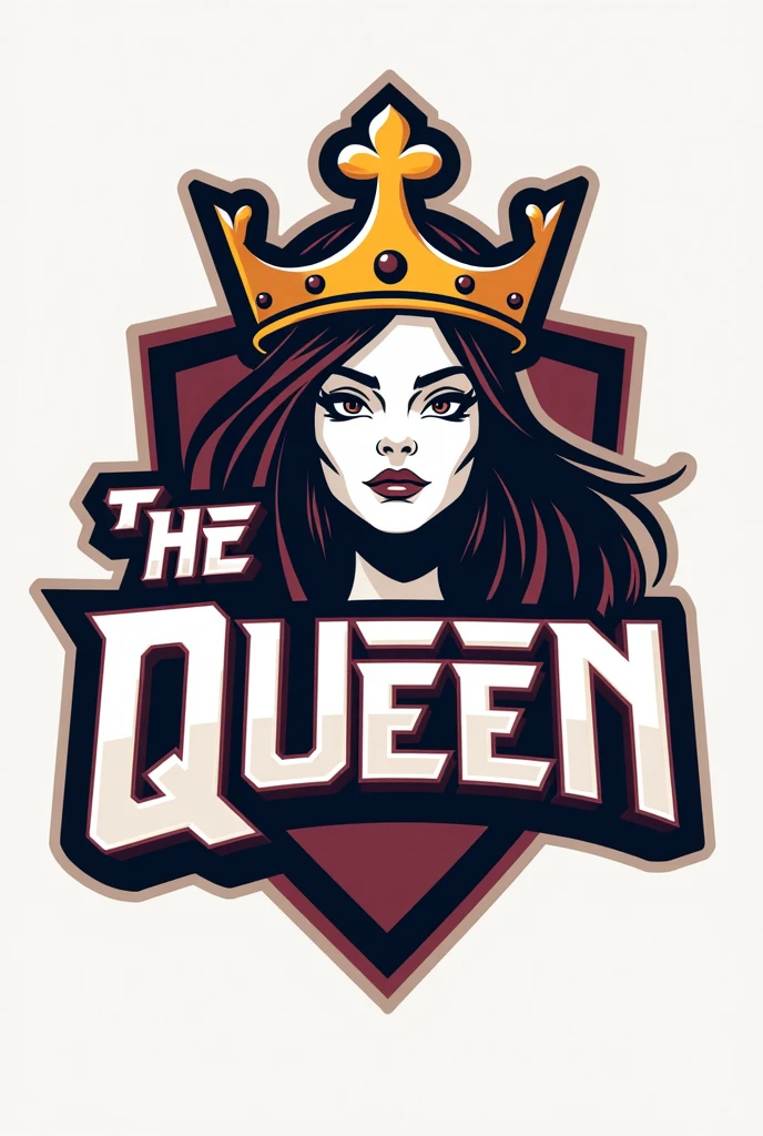 create a logo for a women's volleyball team called "The Queen", The logo should have a dynamic and modern look, Include the team name in a sleek, modern font. Include a prominent crown that symbolizes royalty and victory. The crown can be placed over the name or creatively integrated into the design.. Subtly include a volleyball or net in the design to represent the sport.