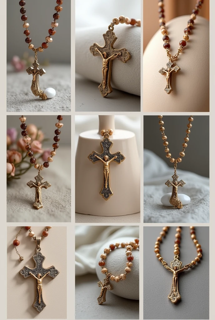 Create an Instagram feed for this rosary shop. Put together a grid of 12 photos with the launch of each rosary model.