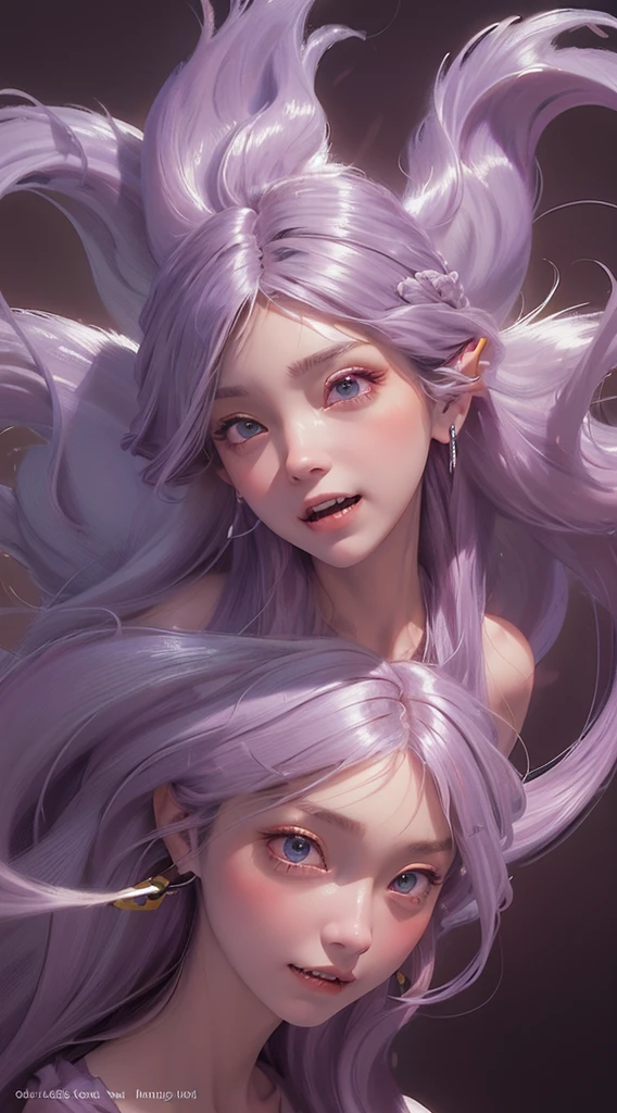 a bory girl, facing the front, underarm, armpit, nearly naked, thin body, skinny, small breasts, (Highest quality authentic textured skin),(abyssal),(Fine, Round, Symmetrical eyes),Delicate facial features,(Burning bright and cold eyes), very slim and thin body, naked, nude, (She has a mischievous smile on her face),(Her face is gentle and beautiful),Glass earrings on the ears,,(Blonde hair),(silvery white hair),(Maroon hair),(Dramatic photo:1.4),(dramatic pose),(flamboyant photo), upturned eyes, upward glance, A messy painting,(Hair flows in air:2.0),(Vortices and tidal currents in the background),(Dramaticlight),(Magnificent scene),Epic realism,Cinematic feeling,(high-density imaging review:1.5),(Soft color:1.2),Ultra detailed,Dramaticlight,(intricately details:1.1), complex background, sparkle background, fractal background,(fangs:1.5)