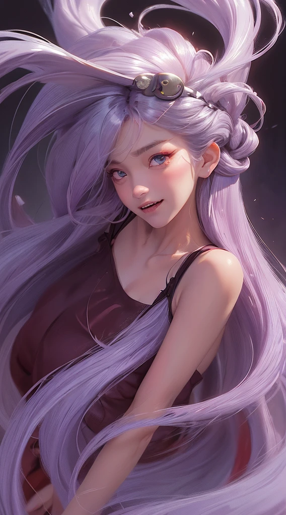 a bory girl, facing the front, underarm, armpit, nearly naked, thin body, skinny, small breasts, (Highest quality authentic textured skin),(abyssal),(Fine, Round, Symmetrical eyes),Delicate facial features,(Burning bright and cold eyes), very slim and thin body, naked, nude, (She has a mischievous smile on her face),(Her face is gentle and beautiful),Glass earrings on the ears,,(Blonde hair),(silvery white hair),(Maroon hair),(Dramatic photo:1.4),(dramatic pose),(flamboyant photo), upturned eyes, upward glance, A messy painting,(Hair flows in air:2.0),(Vortices and tidal currents in the background),(Dramaticlight),(Magnificent scene),Epic realism,Cinematic feeling,(high-density imaging review:1.5),(Soft color:1.2),Ultra detailed,Dramaticlight,(intricately details:1.1), complex background, sparkle background, fractal background,(fangs:1.5)