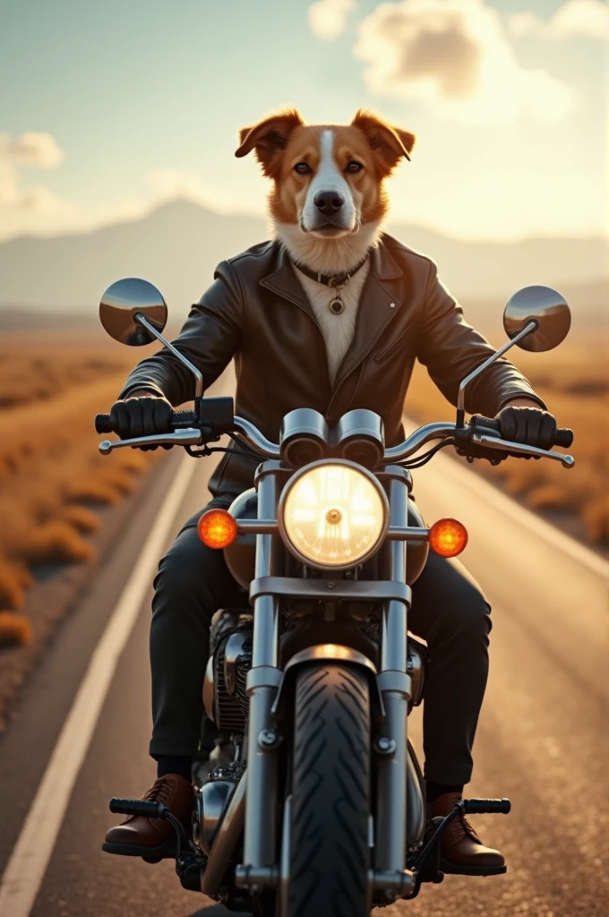 Dog motorcycle human is horizon
