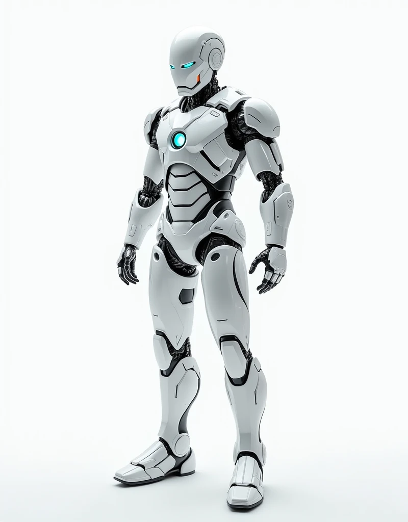 Generate a concept in AI，AI，Half Body，Mecha like ironman fullcolor white armor，Technology，Surreal, white background