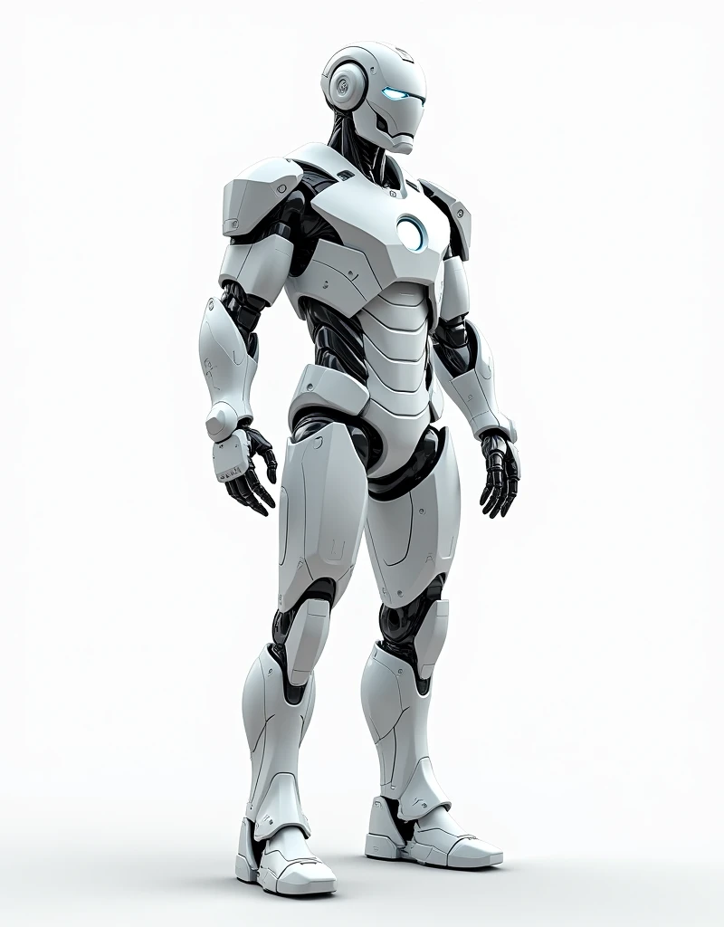 Generate a concept in AI,AI,Half Body,Mecha like ironman fullcolor white armor,Technology,Surreal, white background