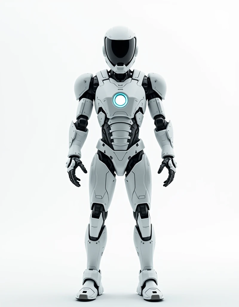 Generate a concept in AI,AI,Half Body,Mecha like ironman fullcolor white armor,Technology,Surreal, white background