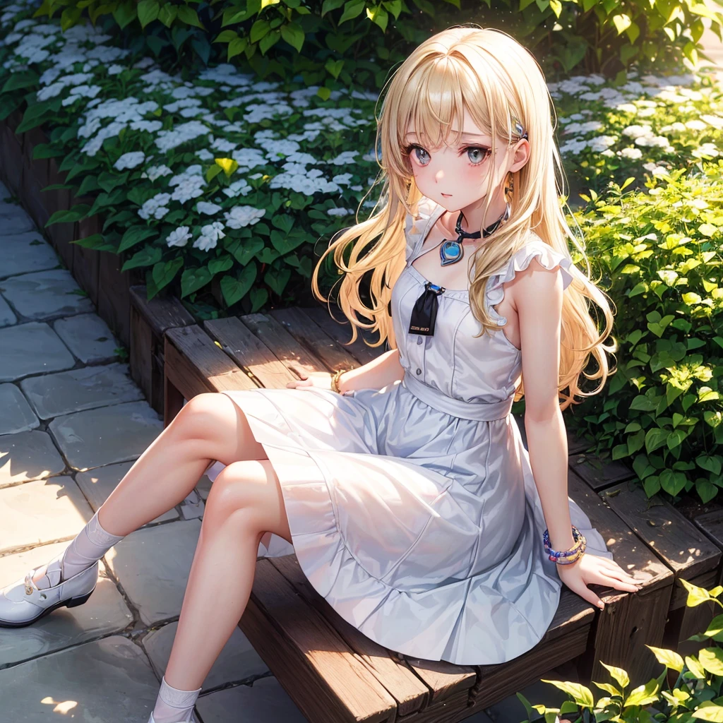 Masterpiece, best quality, portrait of 1 small girl, ??????? correct，full body, Blonde hair , succobus, white blouse and red micro miniskirt , silk white pantyhose, Sitting on the floor,, From up look below

