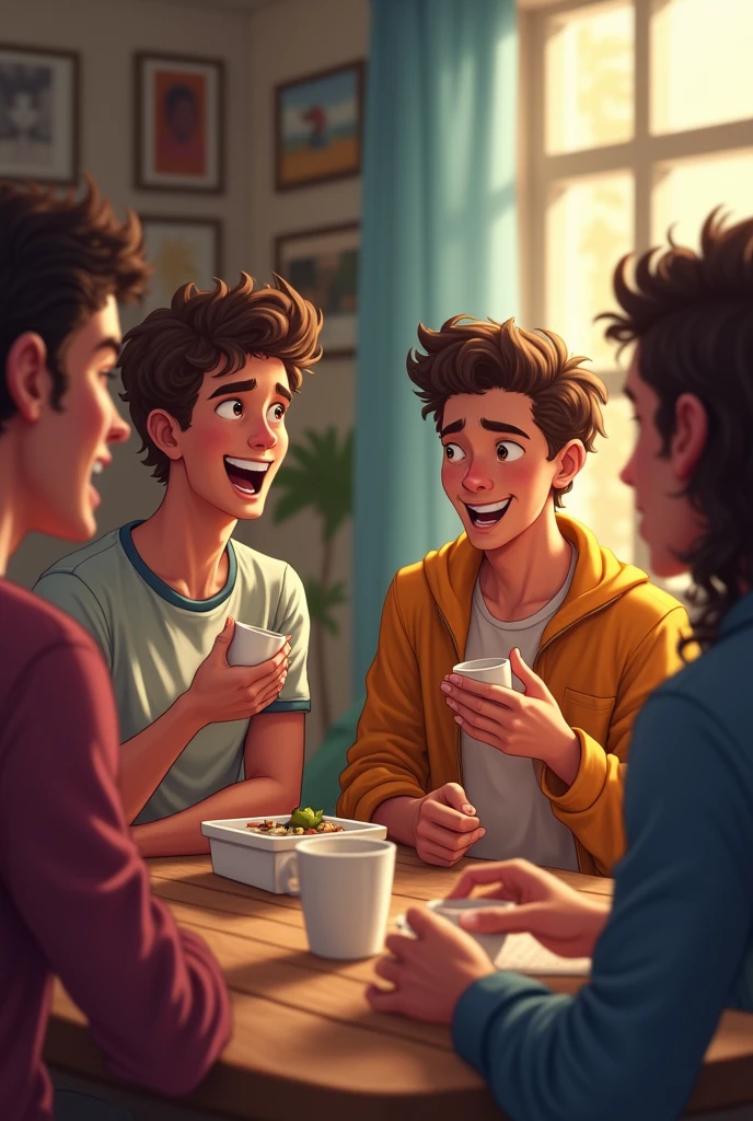 As days passed, both alex and jake shared their excitement about the girl they met online with their closest friends. (With their friends)
