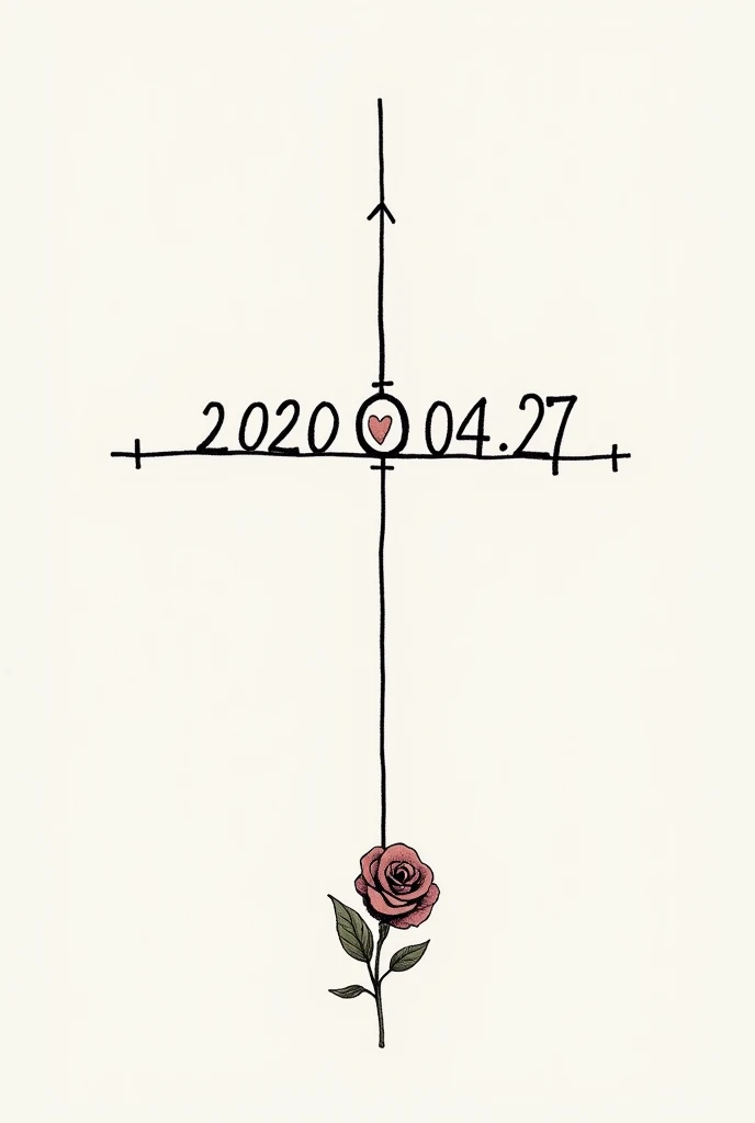 Cross shaped image for a tattoo. Where the horizontal line is confirmed by the date 2020.04.27 and the Vertical line with the name Violet, use 0 of 04 as the O of Violet. 
EXAMPLE: 
      
          VI 2020.04.27
         L
         E
         T
        🌹
         T