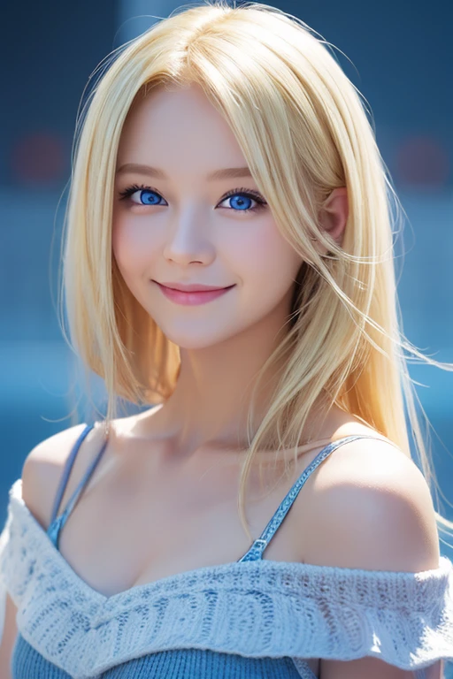 Blonde、Blue Eyes、smile、Background digital art、
