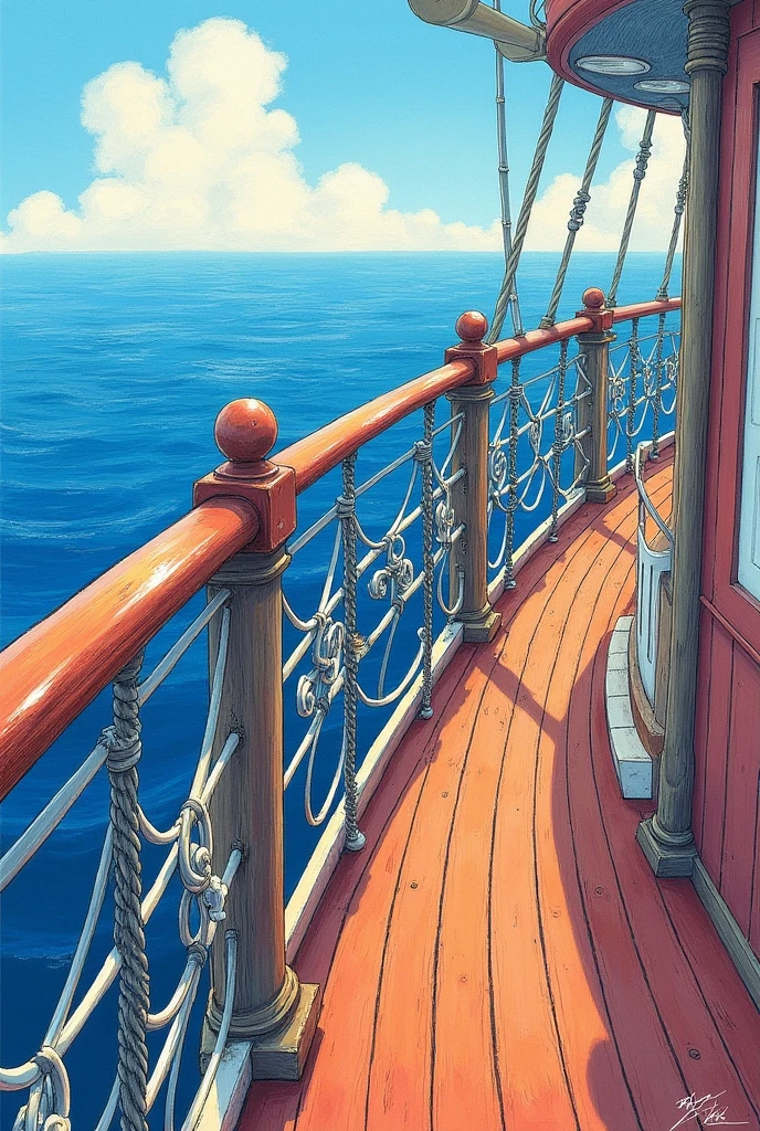 drawn in the form of a colored drawing, railing of a ship