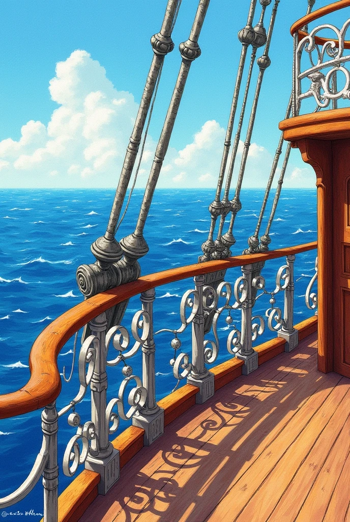 drawn in the form of a colored drawing, railing of a ship