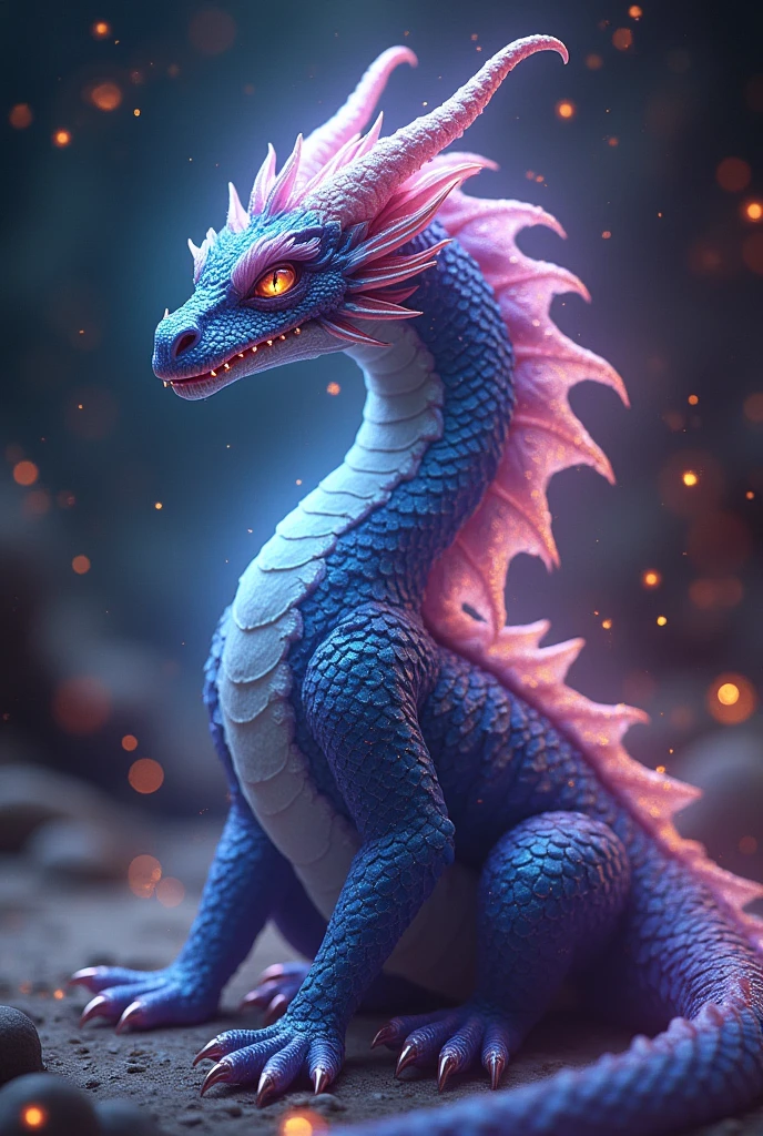 A majestic dragon sits enthroned, surrounded by an ethereal aura of shimmering silver and gold mist, with delicate tendrils of luminescent energy swirling around its regal form, as if channeling ancient wisdom. The dragon's scales glisten with an iridescent sheen, reflecting hues of sapphire, amethyst, and rose quartz, while its eyes gleam with an piercing intensity, shimmering like polished onyx. Its facial expression is one of quiet contemplation, with a faint, enigmatic smile playing on its lips, as if pondering the mysteries of the universe. The background is a deep, rich velvet, with subtle, swirling patterns that evoke the mysteries of the cosmos. The overall atmosphere is one of mystical reverence, as if the dragon is about to impart ancient wisdom to the viewer, inviting them to ponder the question etched on its face: "What should my name be, given my mystical aura and wise look?"