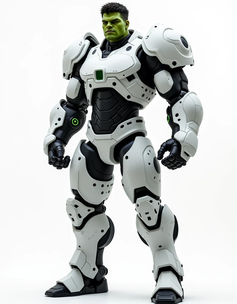 Generate a concept in AI，AI，Half Body，Mecha like Marvel's Hulk fullcolor white armor，Technology，Surreal, white background