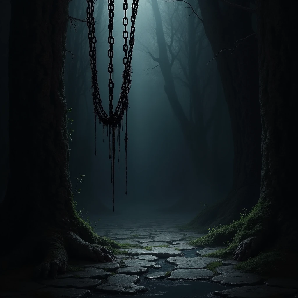 chains, Grimdark painting art style, dark and brooding composition, dramatic lighting, captures the sinister and macabre atmosphere, (best quality, masterpiece, photorealistic), very aesthetic, perfect composition, intricate details, ultra-detailed, vivid colors