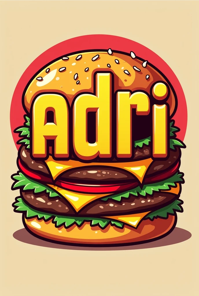 I want a logo for a burger joint. Logo name: Adri burger inside a burger., bright colors red yellow