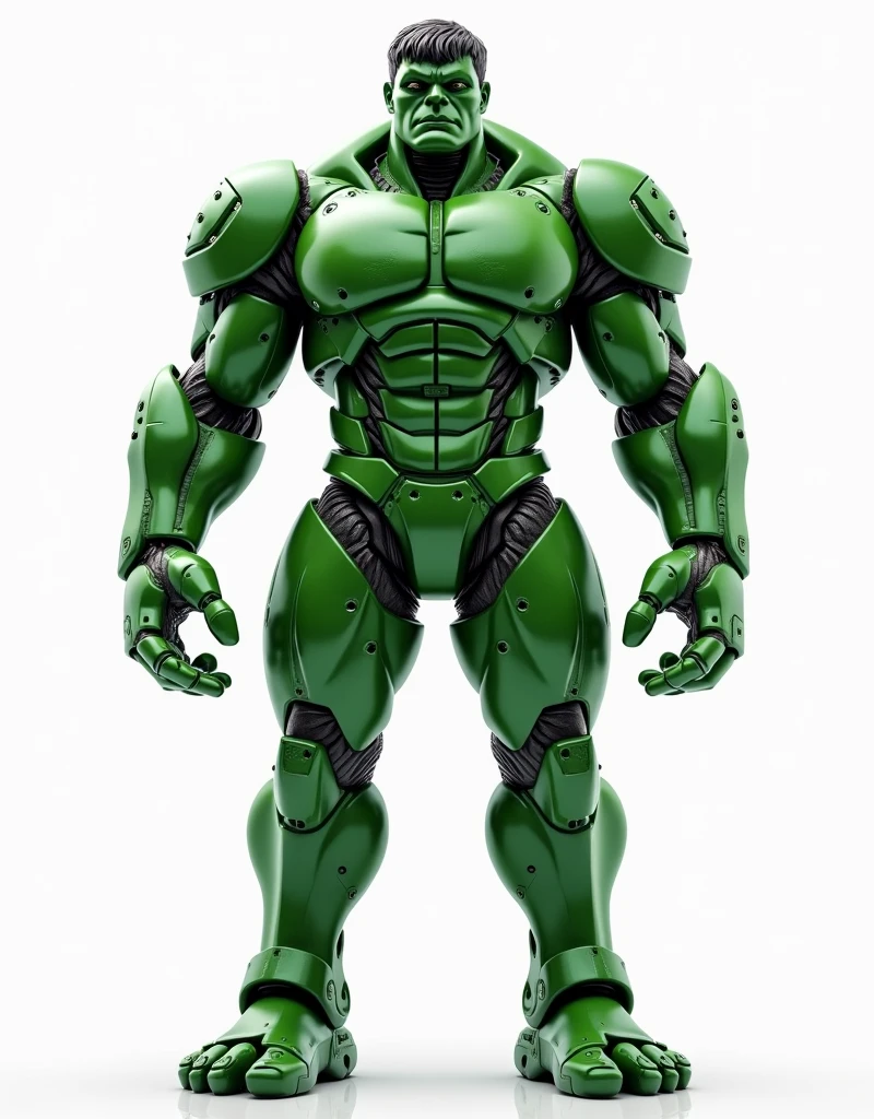 Generate a concept in AI,AI,Half Body,Mecha like Marvel's Hulk fullcolor green armor,Technology,Surreal, white background