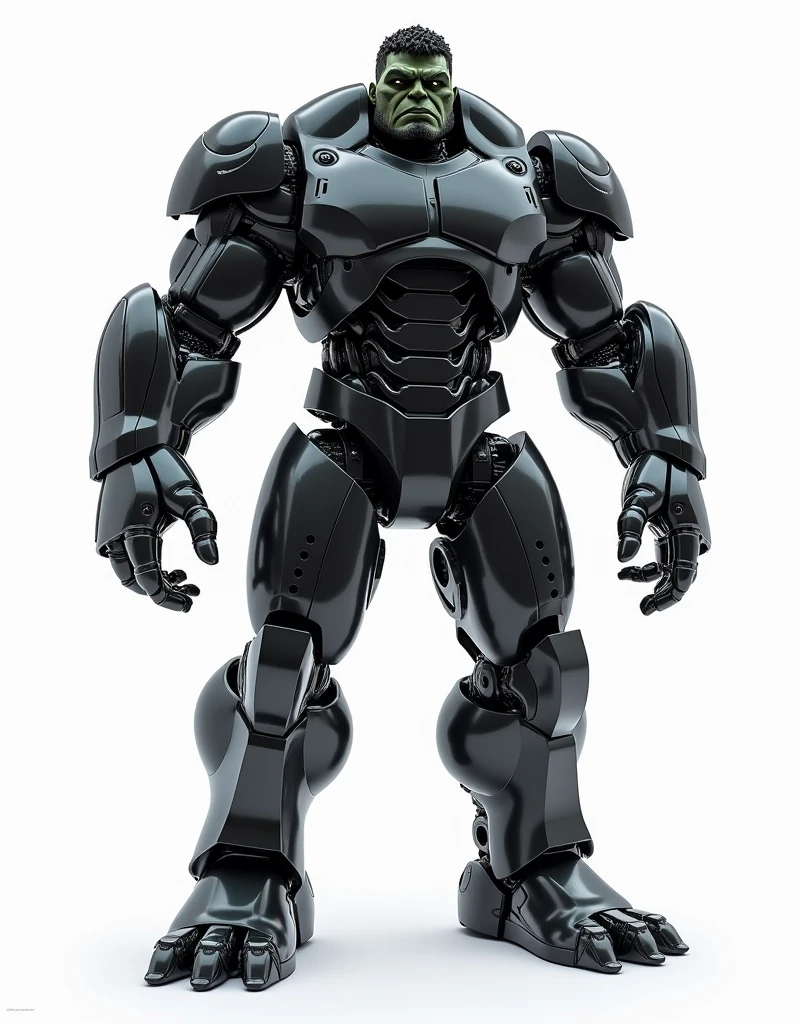 Generate a concept in AI,AI,Half Body,Mecha like Marvel's Hulk fullcolor black armor, Technology,Surreal, white background