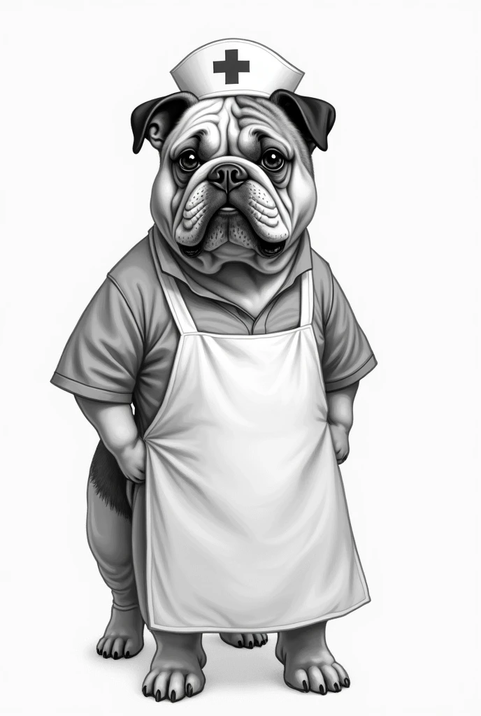 Can you generate me a drawing of a bulldog nurse in a colorless drawing?