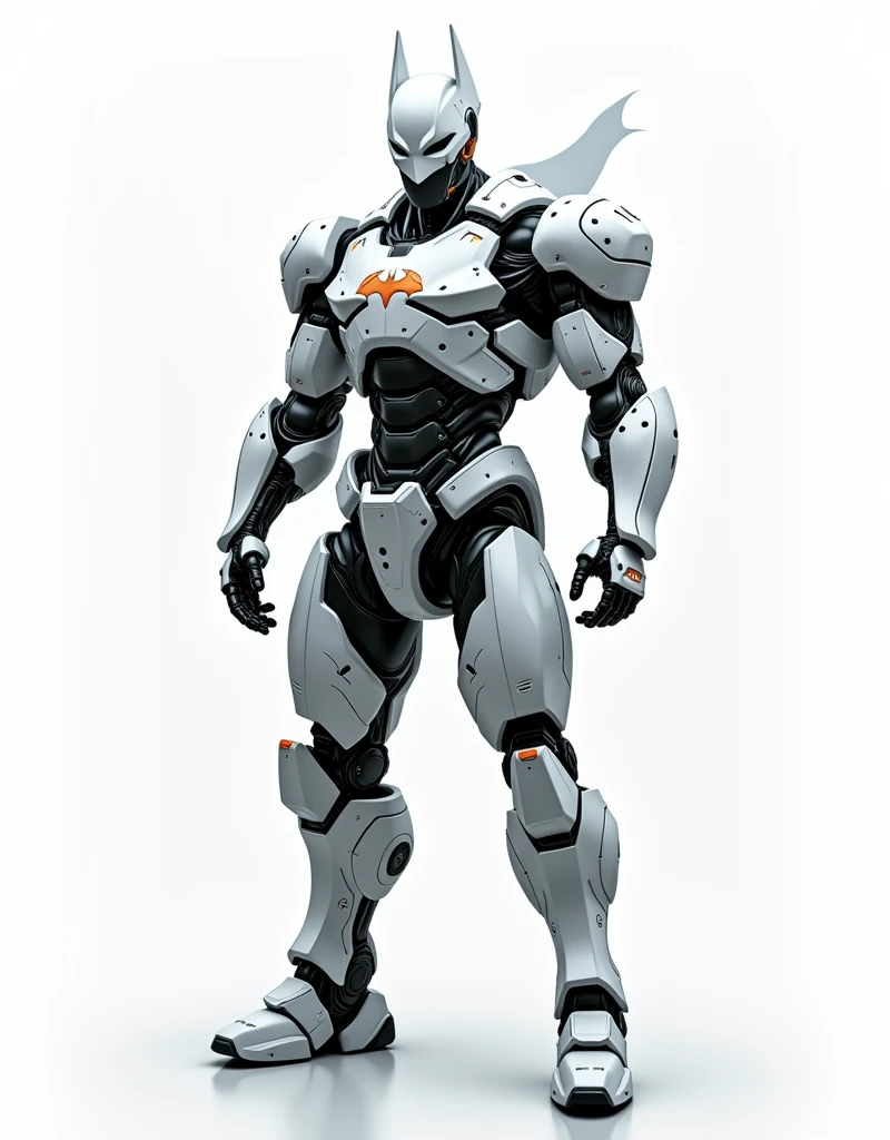 Generate a concept in AI,AI,Half Body,Mecha like Dc's batman fullcolor white armor,Technology,Surreal, white background