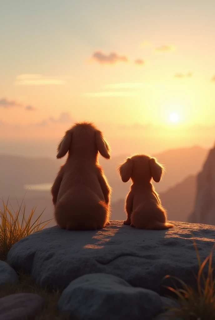 furry dachshund dog and his owner sitting on a rock looking at the horizon