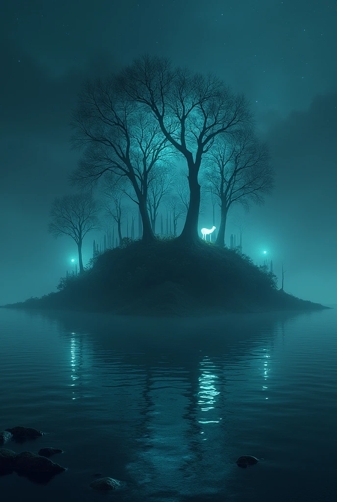 Plano General, whole body, (1 mysterious island in the middle of the ocean:1.5) an island in the sea, Island interior ,A birch forest,Mysterious lights and fantastical creatures, Starry nights, ((Mathias_Adolson style!)), Gloomy and foggy atmosphere, Surrealism, Gentle absurdity, Attraction and repulsion to extraordinary appearance, Simple magic art, primitivism, Shihara, , ((best quality, masterpiece)), ((More details)), impression:1,1, 8K