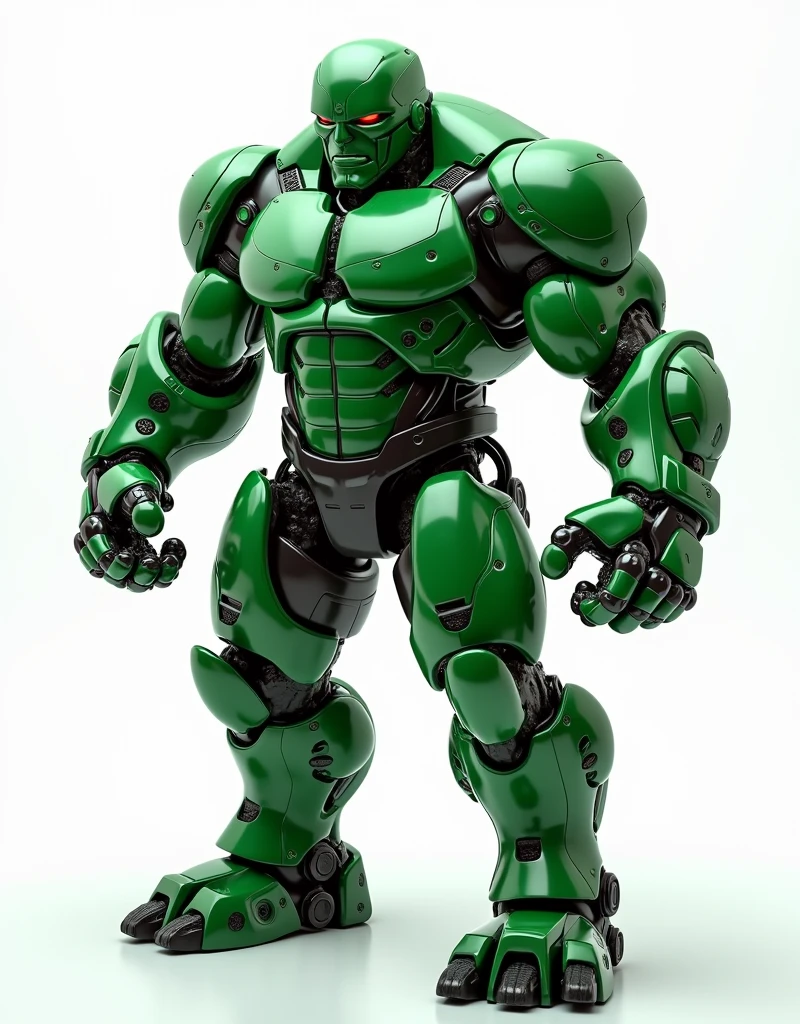 Generate a concept in AI，AI，Half Body，Mecha like Marvel's Hulk full color green armor, cyberpunk hi tech helmet, Technology，Surreal, white background