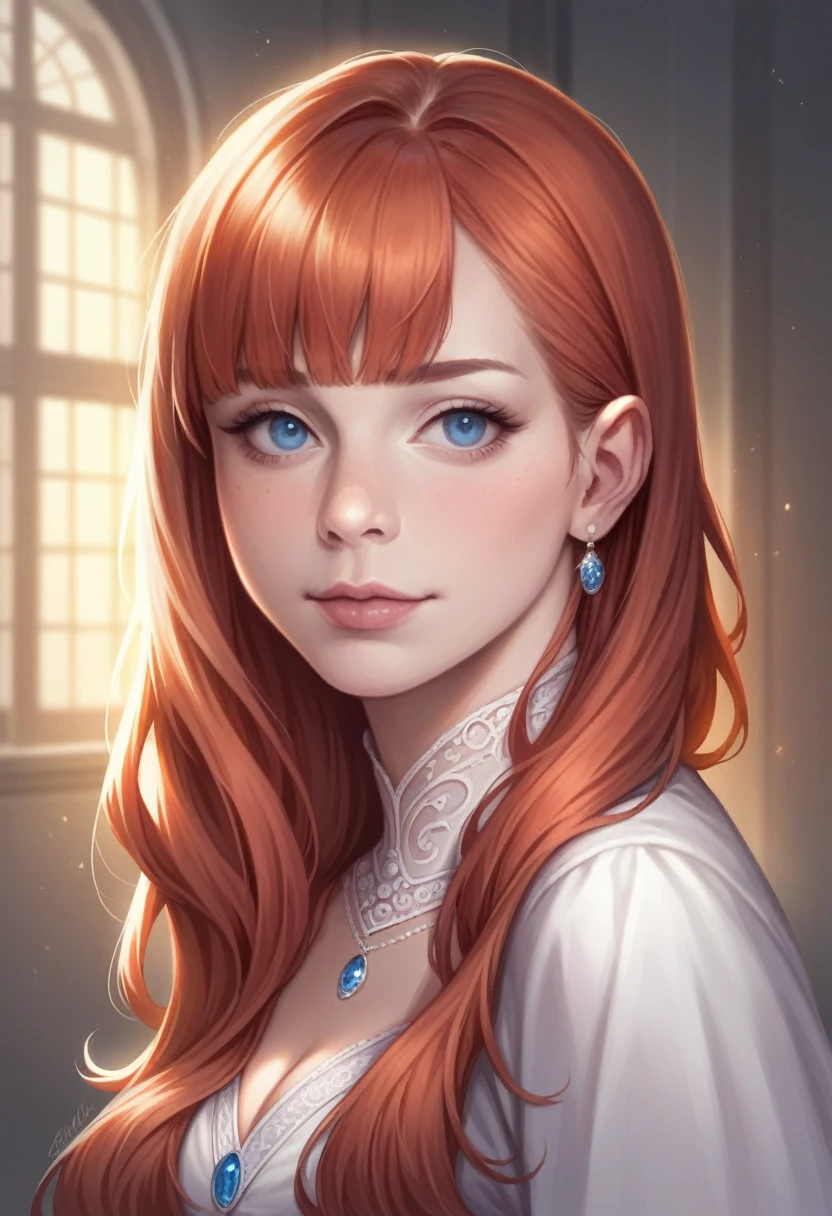 a beautiful 2 scottish redhead woman, long silky straight bangs hair, gorgeous blue eyes,elegant,fashion portrait, photorealistic, 4k, best quality, ultra-detailed,highly detailed face and hair, natural lighting, warm color tones, cinematic,beautiful face, pale and smooth skin