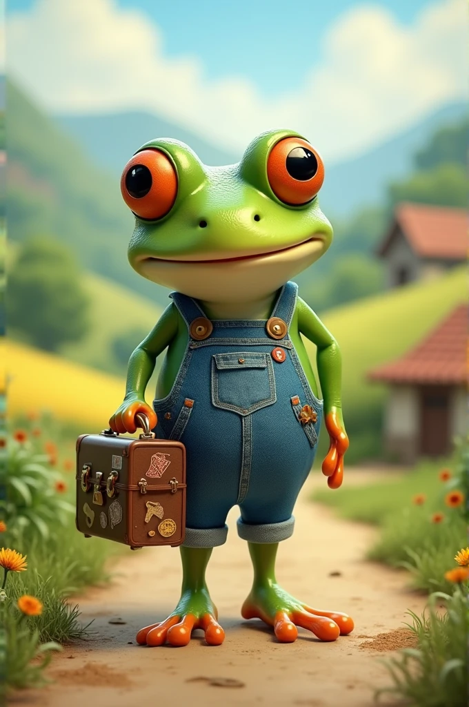 Frog in overalls with his luggage