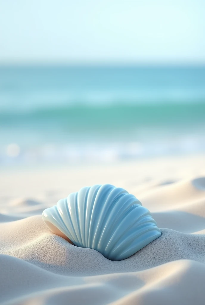 image of a beach with a light blue clam in the sand