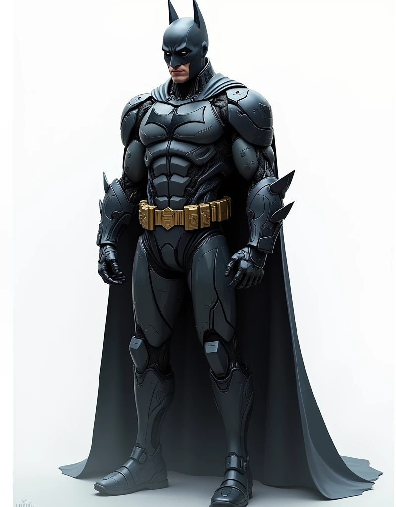 Generate a concept in AI，AI，Half Body，Mecha like Dc's batman fullcolor black armor, Technology，Surreal, white background