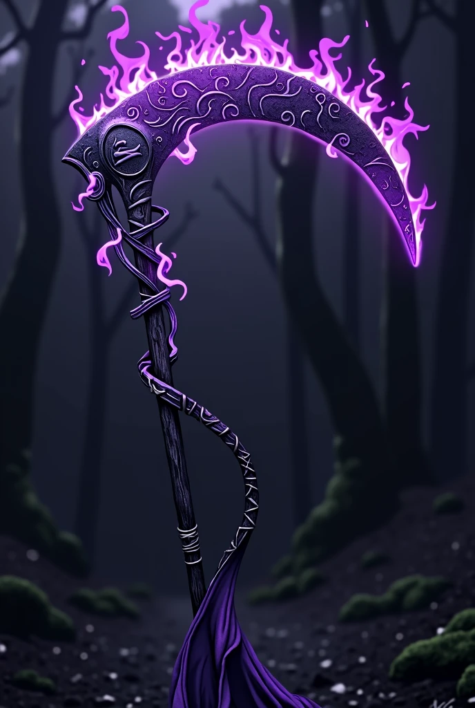 One Blade Scythe, black and purple, with purple colored fire
