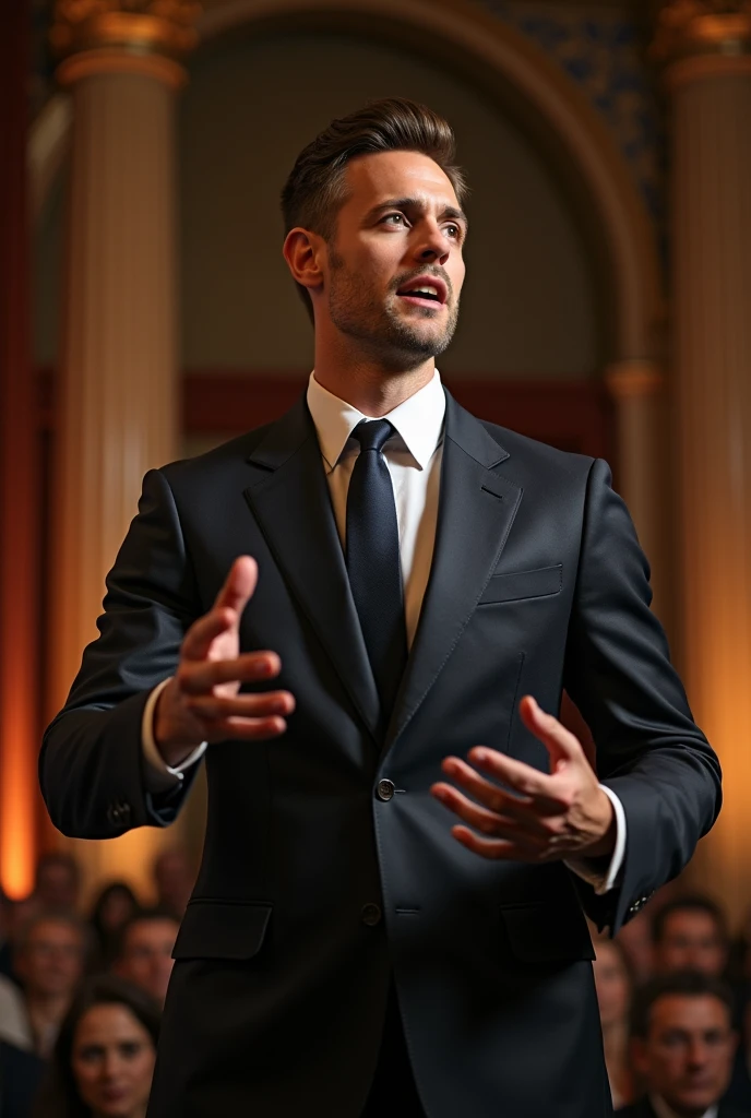 I want a confident young gentleman speaking in public