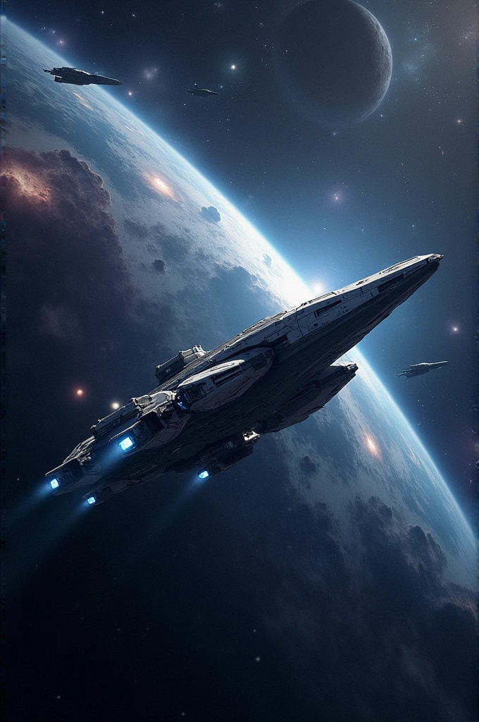 Vaisseau spatial qui traverse l'univers
