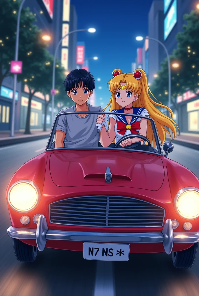 Sailer Moon driving car . The feet pump the pedal And she hold your Hand