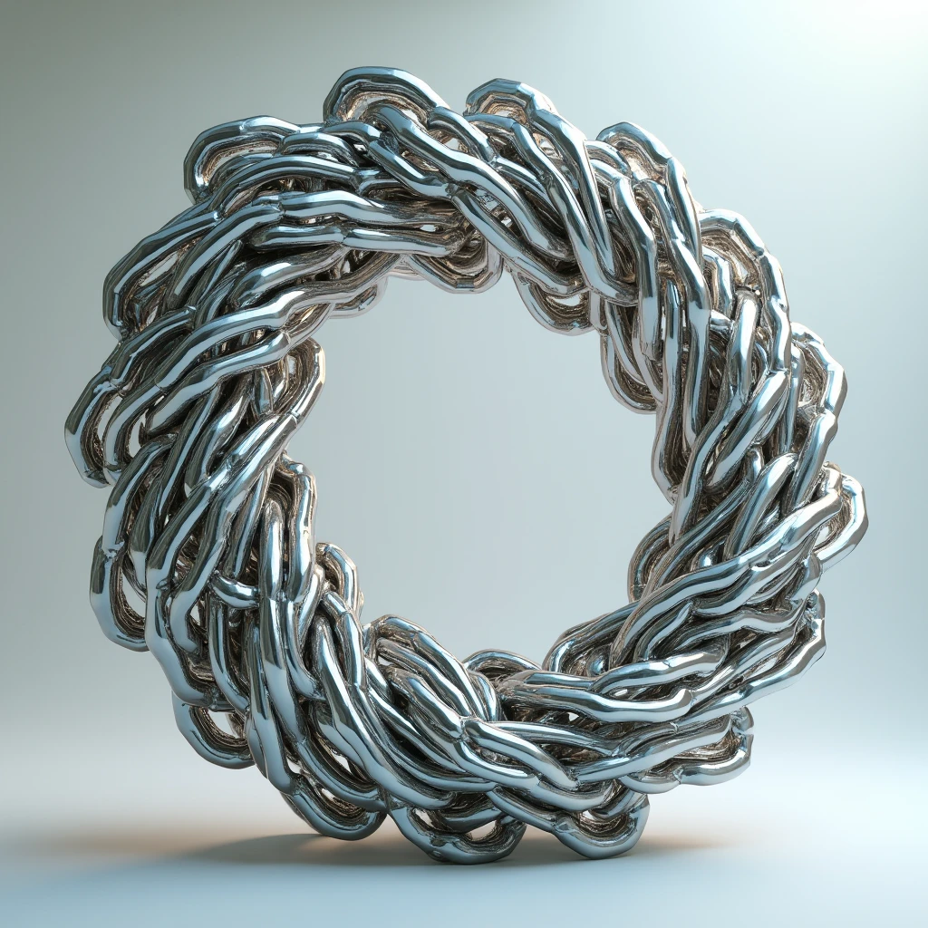 Mobius made of chains, surrealistic, (best quality, masterpiece, photorealistic), very aesthetic, perfect composition, intricate details, ultra-detailed, vivid colors