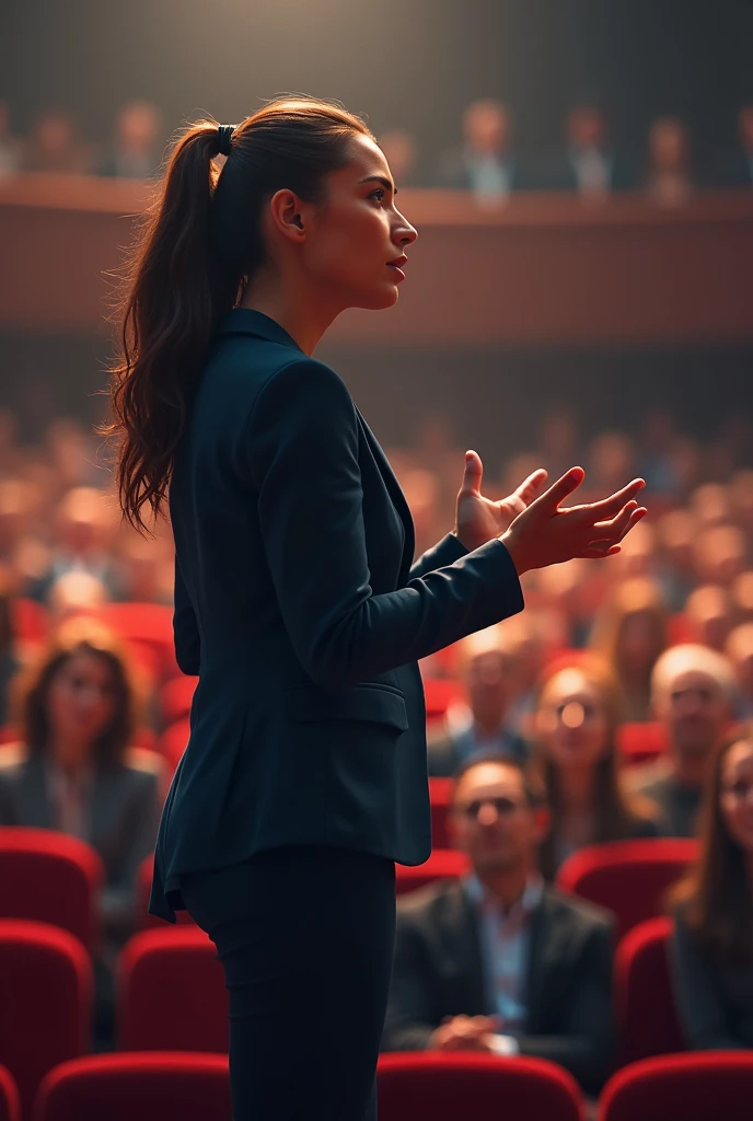 Je veux un jeune femme audacieuse en train de parler en public