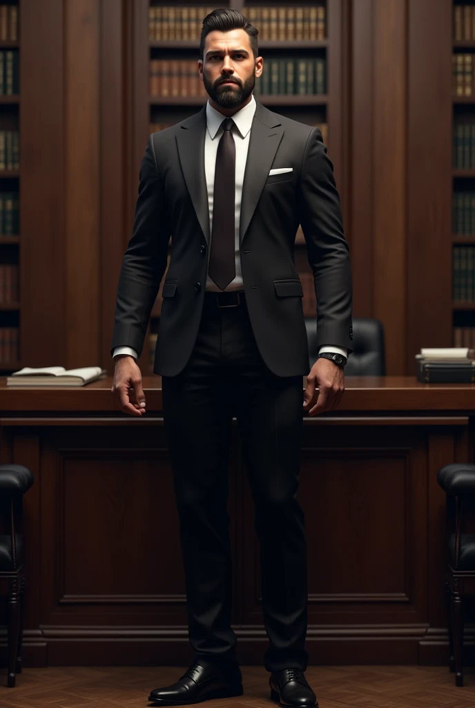Man 30 Suit Black Hair Lawyer Tall Muscle Black Eyes Beard