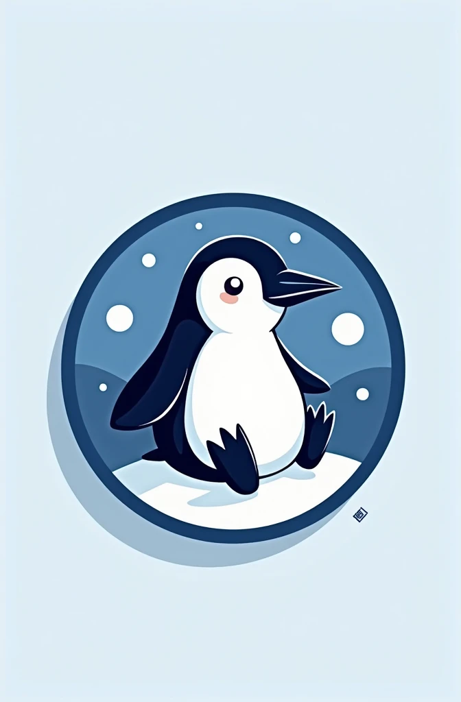 Blue and white round football team crest with a penguin lying in the snow 