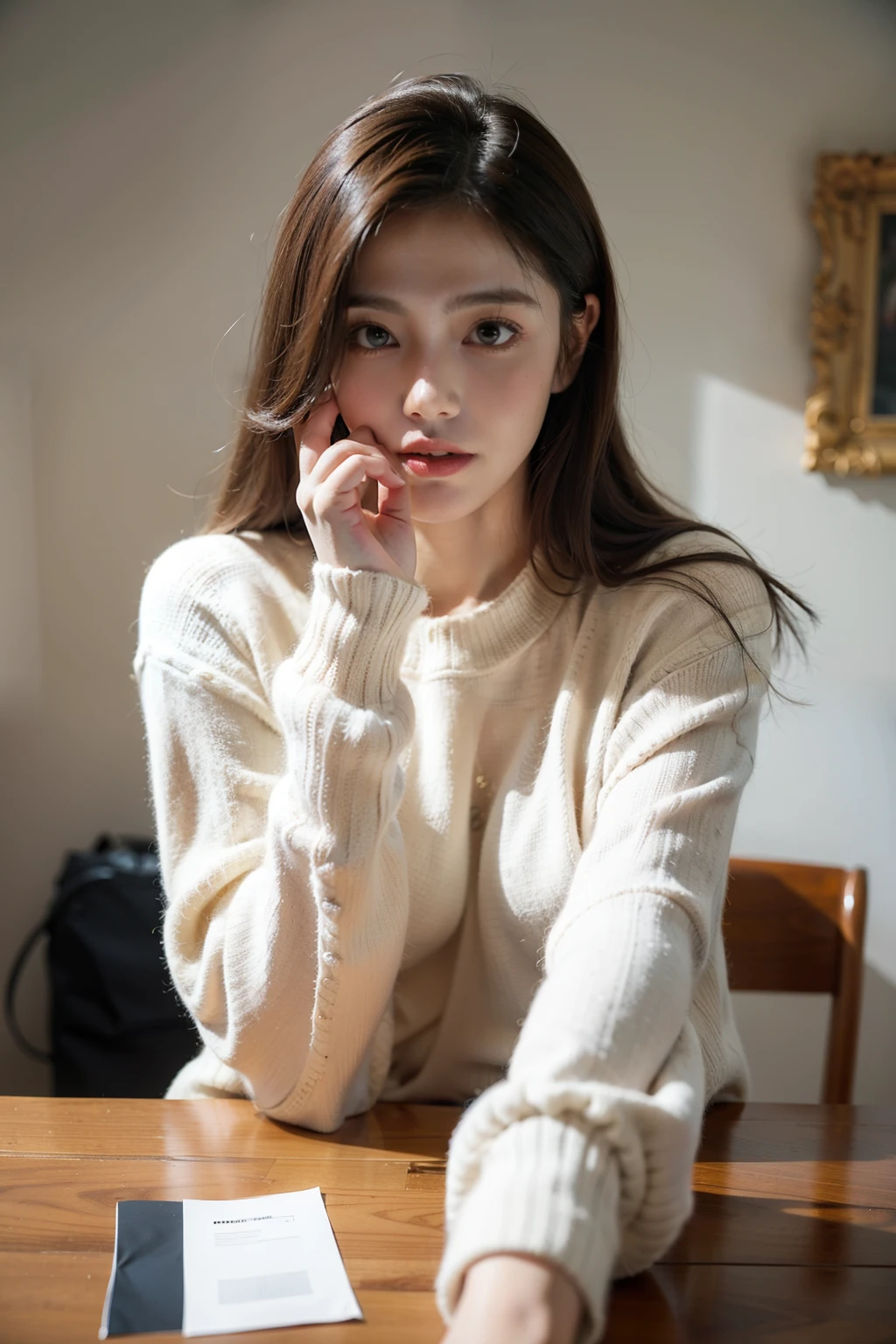 ((best qualityer)), ((work of art)), (detailded), 1 girl, ombro to ombro sweater,