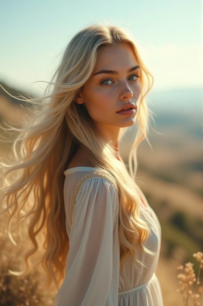 Girl, pretty, blonde, by the wide